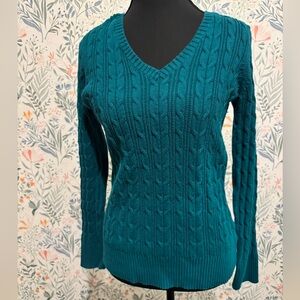 St. John's Bay Teal V-Neck Cable Sweater